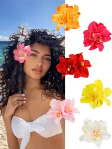 6 Pcs Hawaiian Lily Flower Hair Clips Bulk Pack, Boho Hair Accessories, Silk Flower Clips for Women, Perfect for Beach Party, Hawaiian Lily Design