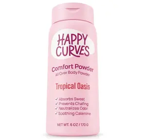 HAPPY CURVES Comfort Powder: Talc Free Anti Chafe Body & Foot Dusting Powder Deodorant to Control Inner Thigh Chafing, Private Areas, and All Over Body for Women 4 oz. (1 Pack, Tropical Oasis)