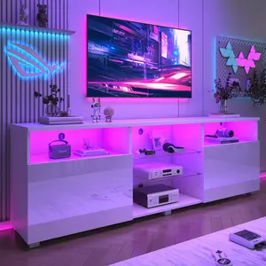 Vinctik 70in Modern White Gloss TV Stand - High Storage for 75-80in TVs, RGB Light, Perfect for Living Room