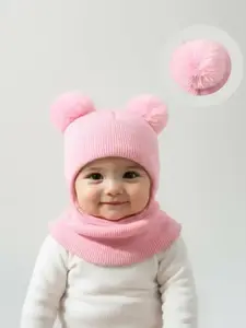 Pom Pom Knit Hat for Babies 1-3 Years Old, Warm Winter Beanie for Outdoor Use, Casual Style Daily Cap, Moderate Fabric Thickness, Winter Skull Cap