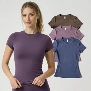 Women’s Seamless Short Sleeve Workout Top Breathable Athletic Yoga Shirt Lightweight Activewear Running Gym Fitness Tee