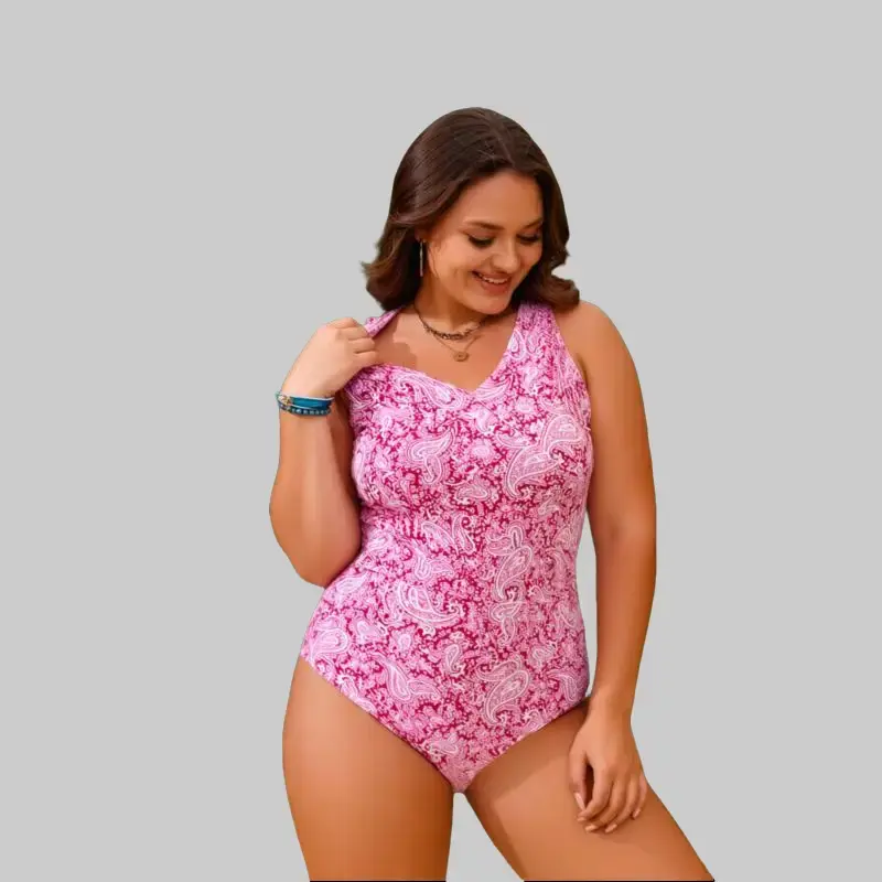 Women Sexy Floral Stripe Patchwork Bikini Swimsuit One Piece Sweet European Style Holiday Beachwear 2026 New Summer Vacation Swimwear for Curvy and Petite Body Types