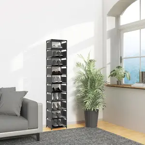 10-Tier Slim Vertical Shoe Rack | Heavy Duty Metal Shoe Tower | Space-Saving Stackable Organizer for Entryway Front Door Closet Bedroom Mudroom
