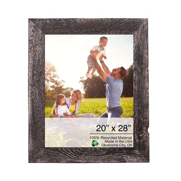 360 Stand Handmade Reclaimed Rustic Black Wood Rectangular Picture Frame - 20x28 in. Farmhouse Style Home Decor Photo Display, Rectangular Frame for Wall or Tabletop Use, Wooden, Wooden Framed, Picture Frame Photos
