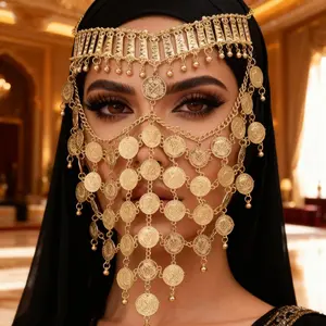 Middle East Dubai Style Metal Veil Hollow Coin Alloy Curtain Tassel Mask Cross-Border Headdress Face Covering Jewelry Accessory