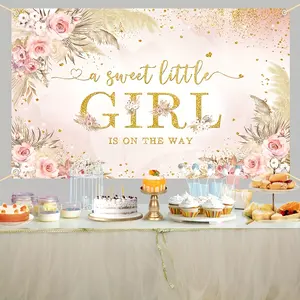 Sweet Little Angel Banner, Bohemian Shower Party Background, Pampas Floral Photography Backdrop, Outdoor Decor & Studio Prop
