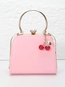 【Mother's Day】Cherry charm accessory shoulder bag, women's solid-colour handbag, Elegant handbag, PU leather bucket bag with metallic trim, evening clutch, suitable for weddings, parties, proms, graduation season, Easter