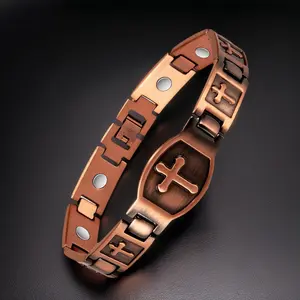 Solid Copper Magnetic Bracelet for Men - Cross Design, Remove Tool Included, Stylish Accessory for Everyday Wear Bangle