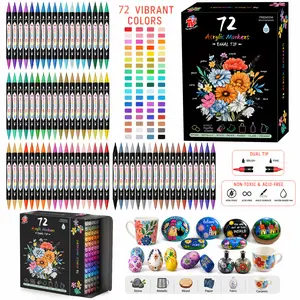 TBC The Best Crafts 72Colors Dual Tip Acrylic Paint Markers,Waterproof, Non-Toxic, odorless, Suitable for Paper, Pottery, Stones, Backpacks, Glass