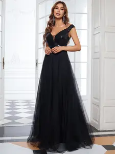 Ever-Pretty Shiny Sequin Bodice Off the Shoulder Maxi Tulle Evening Date Dress 00279