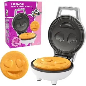 Valentines day heart eyes emoji mini waffle maker make breakfast special w cute personalsized 4 smiley face pancakes electric nonstick baker iron loving treat gift for her kids recipes included