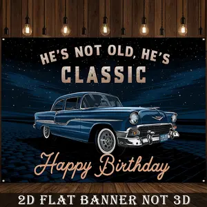2D Flat Banner,1pc Retro Car Birthday Backdrop Black 1950s Classic Vintage Car Theme Happy Birthday Background, Perfect for Holiday Parties, Home Decor & Studio Props Photo Backdrops Holiday Decorations Polyester banner decoration