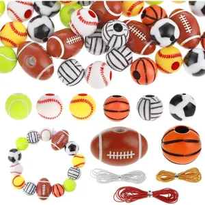 Ouligay 70pcs Sports Beads, 12mm Basketball Baseball Volleyball Football Tennis Softball Beads, Acrylic Beads for Crafts Bracelets Necklace Pendants(7 Styles 10pcs Each)