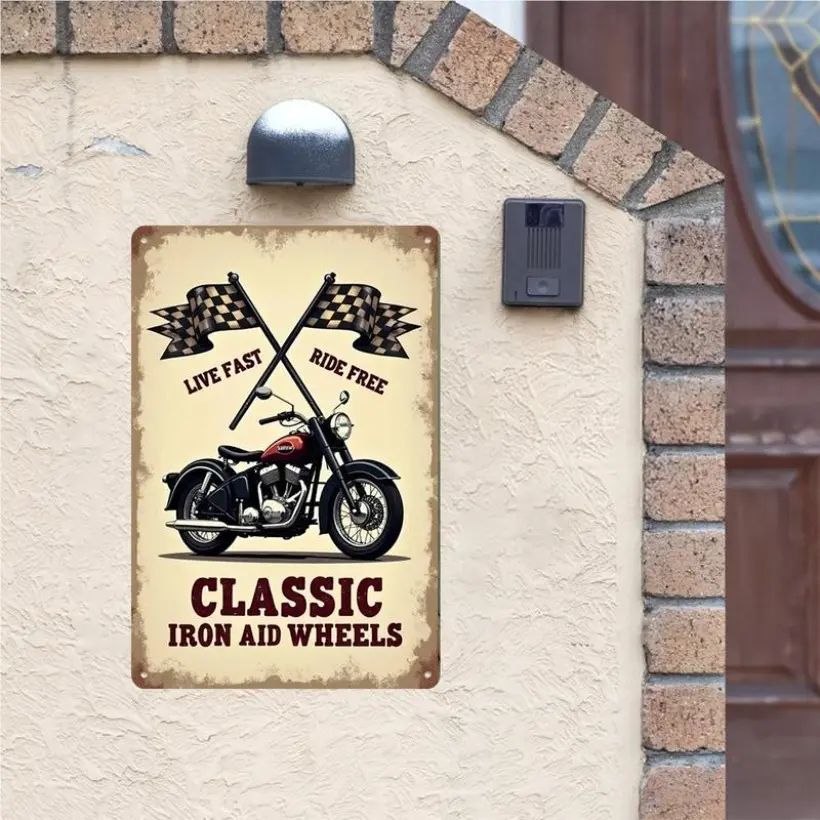 Vintage Harley-Davidson Motorcycle Aluminum Sign with Checkered Flags Retro Design Wall Art for Home Office Cafe Bar Garage Decor Easy to Hang Holiday Seasonal Decorations Vintage Garage Signs