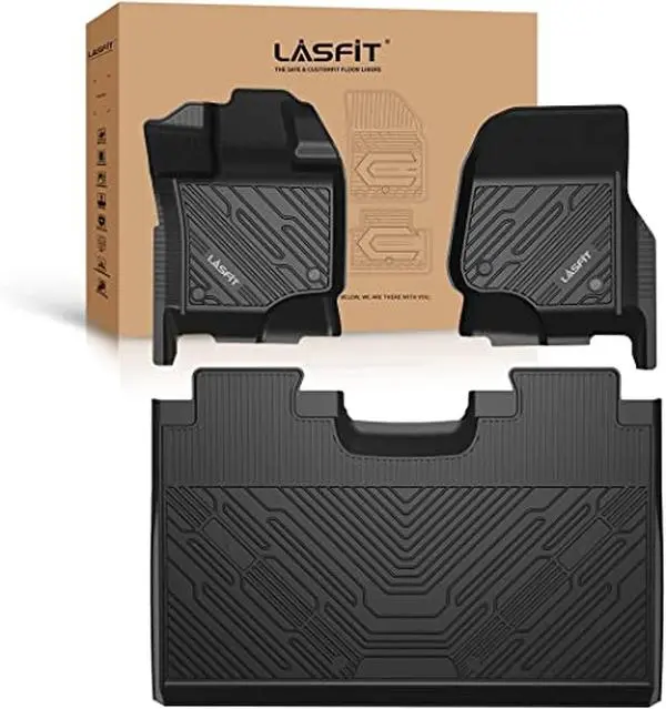 LASFIT Truck Floor Mats - All-Weather TPE Liners, Auto Accessories Interior, Vehicle Accessories, Floor Protection Solutions for 2015-2023 Ford F-150/F150 Lightning SuperCrew Cab (Excludes Rear Seats with Under-Seat Fold Flat Storage)