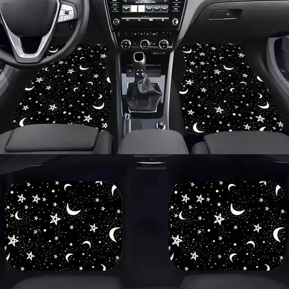 Star Moon Pattern Car Floor Mats Set, Anti-Scratch Non-Slip Universal Fit, Easy Clean, Suitable for Most Vehicles, Car Accessories Gift, Automotive Floor Mats, Car Mats Cars