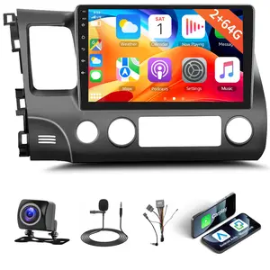 2+64G Car Stereo Radio for Honda Civic 2006-2011 with Wireless Carplay Android Auto,10.1" Android 15 Touchscreen Car Radio with WiFi GPS Mirror Link Bluetooth EQ FM RDS SWC + Backup Camera