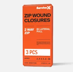 SURVIVEX Zip Wound Closure Strips - 3 PCS - Repair Wounds Without Stitches - 2 Way Zip - Bi-Lateral Pull - Sterile - 2.4 x 2.8 IN - Gentle on Skin