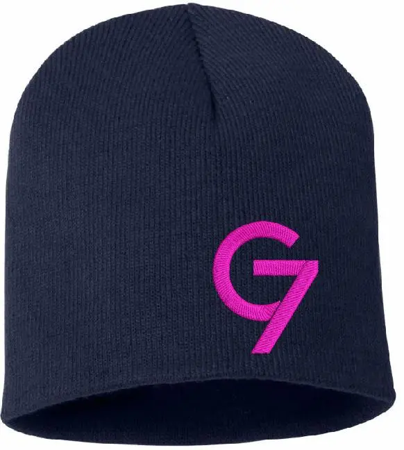 Navy Beanie Hot Pink