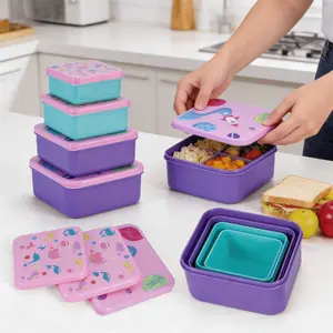 4-Piece Leakproof Stackable Lunch Boxes with Cute Cartoon Patterns, Reusable Snack Storage Containers for Kids, Ideal for On-The-Go Meals
