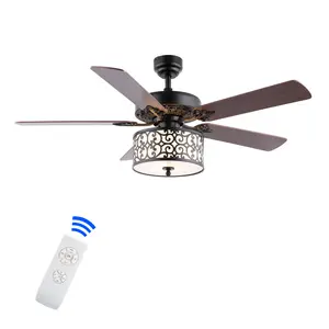 JONATHAN Y JYL9612A 52" Farmhouse Ceiling Fan with Light and Remote, Industrial Iron Scroll Drum Chandelier Fan with 5 Reversible Blades (Ashwood/Coffee Brown), Black Finish for Living Room, Bedroom