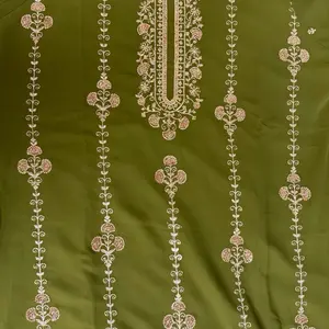 Georgette Suit with Wide Plazo and Dupatta in Elegant mehandi Green Fabric with Intricate Embroidery