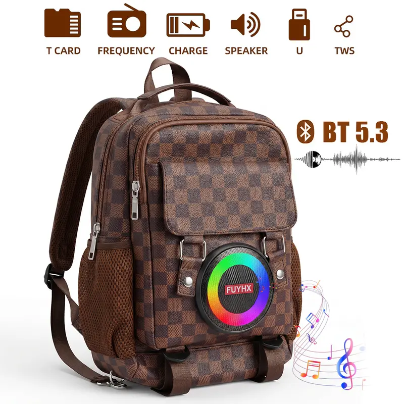 Portable Bluetooth Speaker Backpack - 2-Way Carry 3-in-1 Multifunctional Audio Bag, Outdoor Speakers with HiFi Wireless Sound, 5500mAh Power Bank, Waterproof LED, USB Type C, Built-in Flashlight, USB+TF, 7h+ Nonstop Play, Party Glow, Adventure-Ready