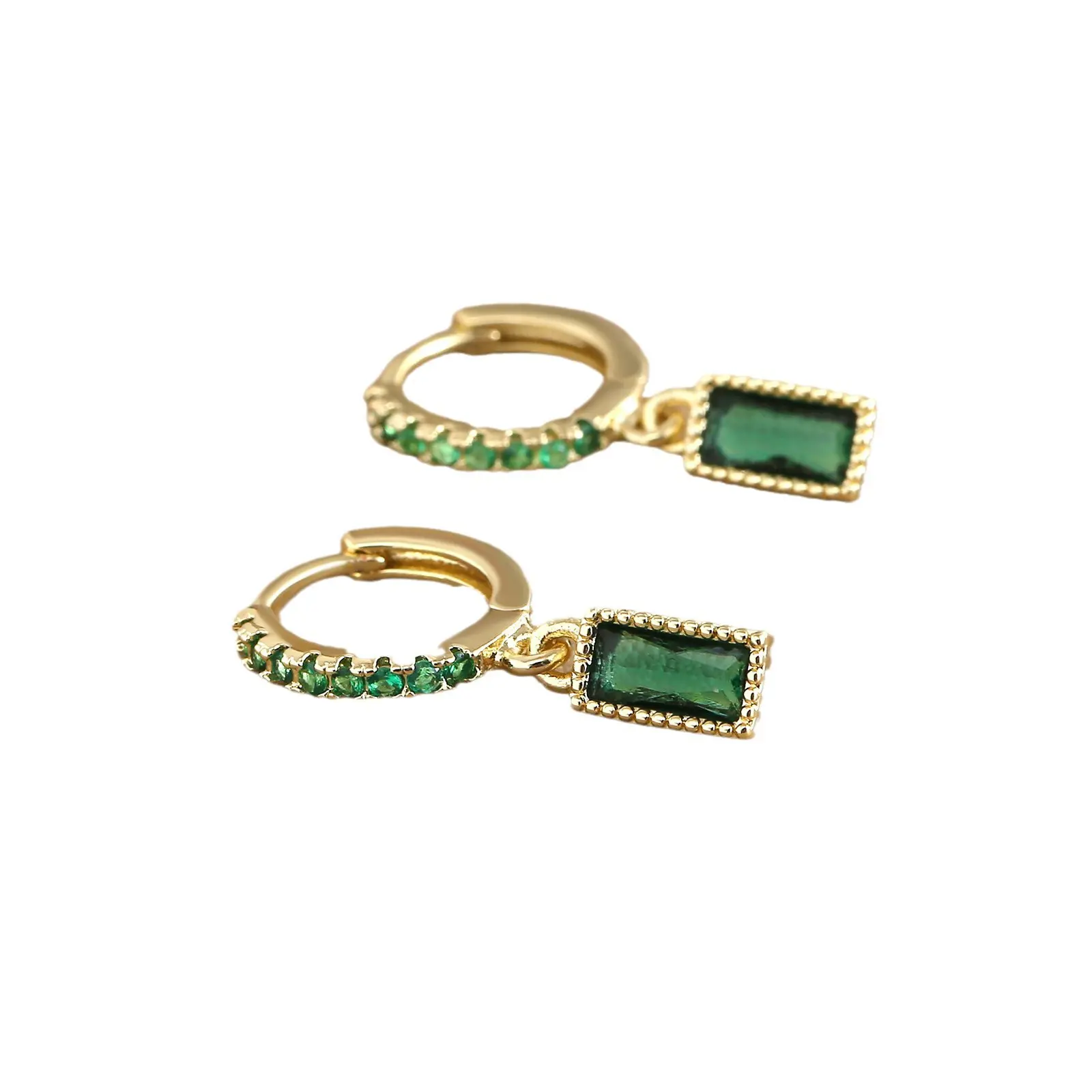 springtok Green/white zircon golden square/three round beads/clover earrings pierced earrings ladies daily wear gift
