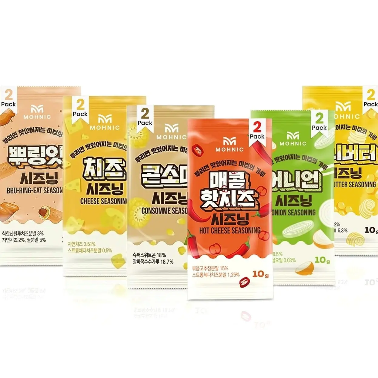 MOHNIC Popcorn Seasoning Variety Pack, 6 Flavors, 12 Single-Serve Portable Packs, Korean Popcorn & Snack Topping for Popcorn for Movie Night, Fries, Chips, Chicken, Corn, Party Snacks, and Cooking