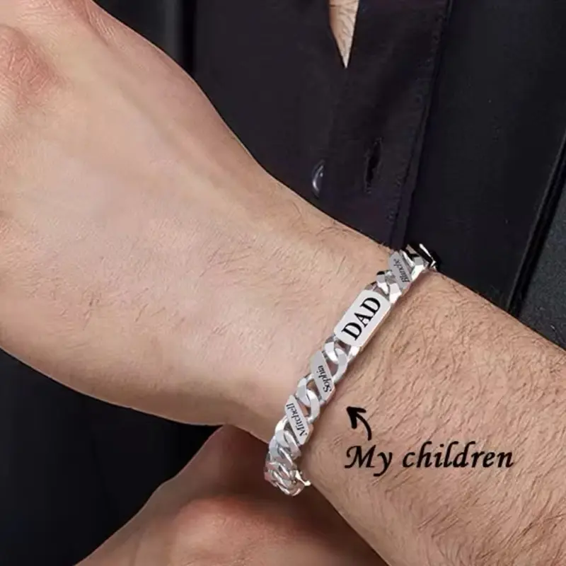 Personalized Dad Bracelet with Kids Names | Custom Cuban Link Bracelet for Men | Father’s Day Gift