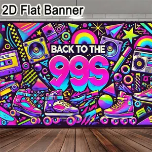 2D flat banner, 1pcBack to the 99S 90s Retro Backdrop, 90s Pop Culture Banner for 90s Themed Party Decor