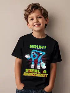 Bruh 67 Funny Internet Slang T-Shirt, Viral Brainrot Challenge Design, Soft Knit Fabric, Casual Round Neck Tee for Kids & Teens, Funny Print Shirts, Funny Graphic Tees