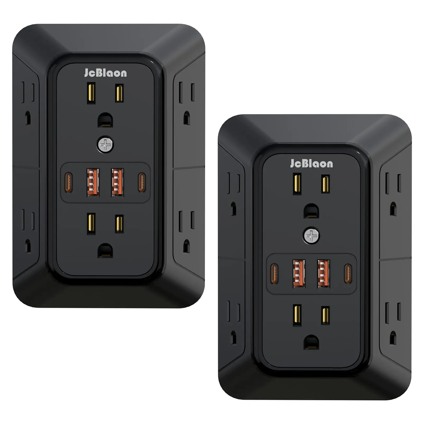 2 Pack Surge Protector Multi Plug Wall Outlet,6 AC Widely Outlet Extender with 4 USB Charging Ports (2A+2C),  3Sided 1050J Multi Plug Wall Adapter Power Strip for Home Travel Office Essentials