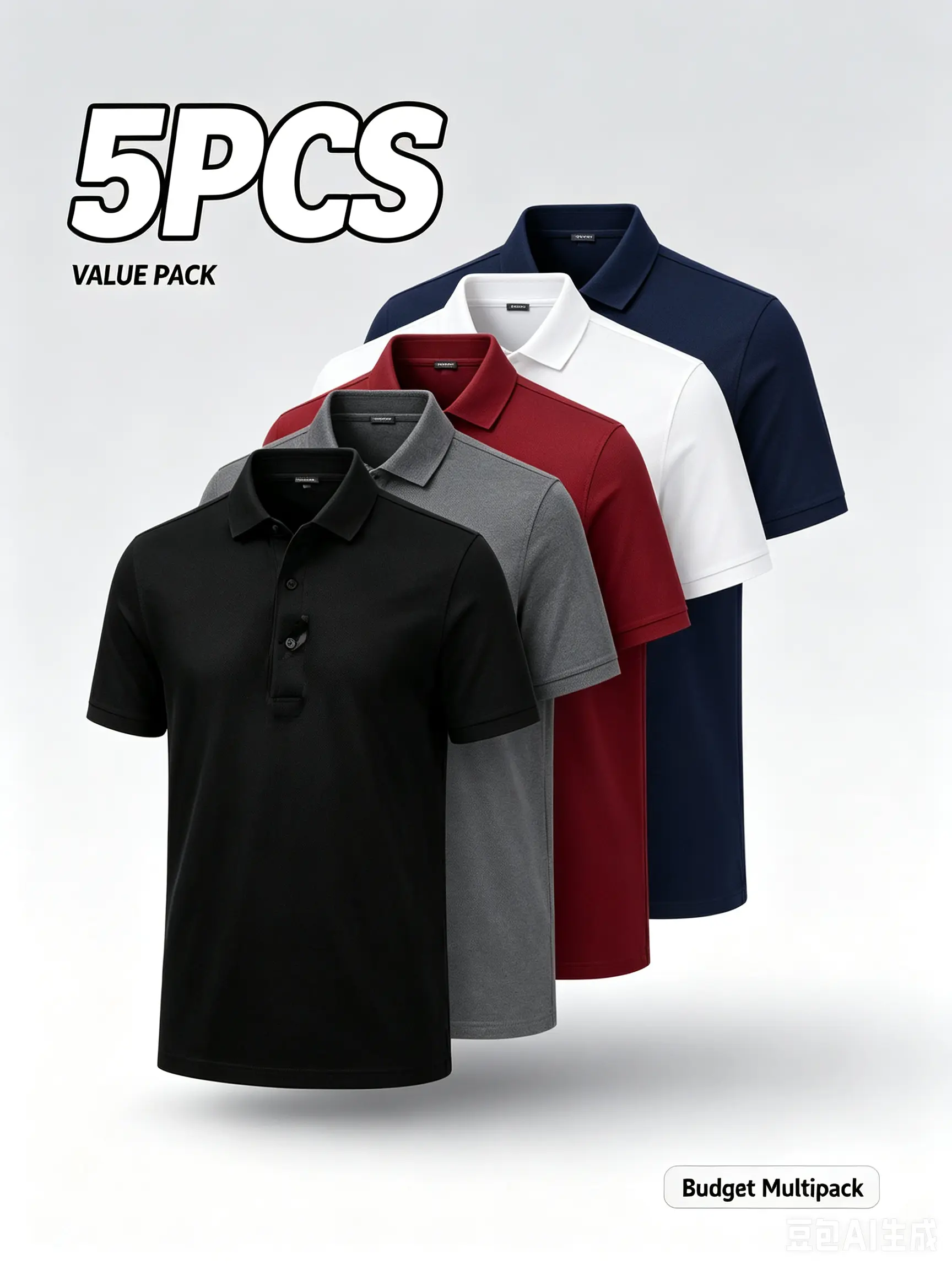 5 Pack Men's Performance Polo Shirts, Moisture Wicking, Quick Dry, Wrinkle Resistant, Lightweight Collared Short Sleeve Tops men