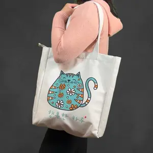 Cartoon Cat Tote Bag With Zipper – Soft Flannel Fabric, Inner Pocket, and Playful Design for Everyday Use, Travel, or Gifting Fun Graphic Daily Use