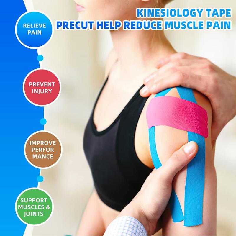 Kinesiology Tape Precut Strips - 4 Rolls Muscle Support & Pain Relief K Sport Tape, Waterproof & Breathable, Latex-Free, 2 inches x 16.4 Feet per Roll (Beige)