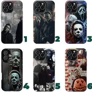 Michael Myers Phone Case Horror Halloween Cover for iPhone 17 16 15 14 13 12 11and SS Galaxy, Gift Christmas Floral Peony wildflower