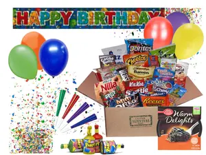 Happy Birthday Campus Survival Kit, Classic - Unisex Birthday Party in a Box with Latex Balloons, Cake and Confetti. Rainbow Packaging.