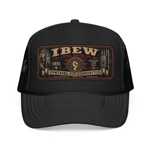 IBEW Trucker Hat - Vintage "Powering Our Communities" Union Cap, Adjustable Size, Breathable Mesh Design, Adjustable Size Hats