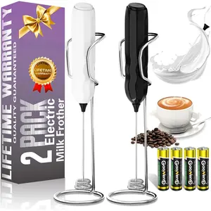 2-Pack Milk Frother Handheld with Stand, Valentines Day Gifts for Him and Her,  Electric Coffee Frother, Coffee Lover  for Lattes, Cappuccino, Matcha & Hot , Black/White