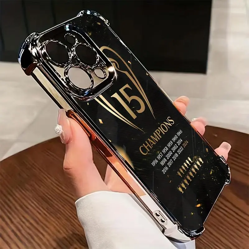 Champions M-Madrid TPU Phone Case with Screen Protector, Durable Waterproof Polycarbonate Shockproof Transparent Soft Back Accessory for iPhone 17/16/15/14/13/12/11 Pro Max/Air/Plus, Mobile Phone Accessory, Accessories