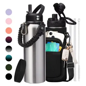 32oz Vacuum Flask Gallon Water Bottle Cold-48h Hot-24, Leak Proof - Big Stainless Steel Water Jug with Straw & Spout Lid, Paracord Handle
