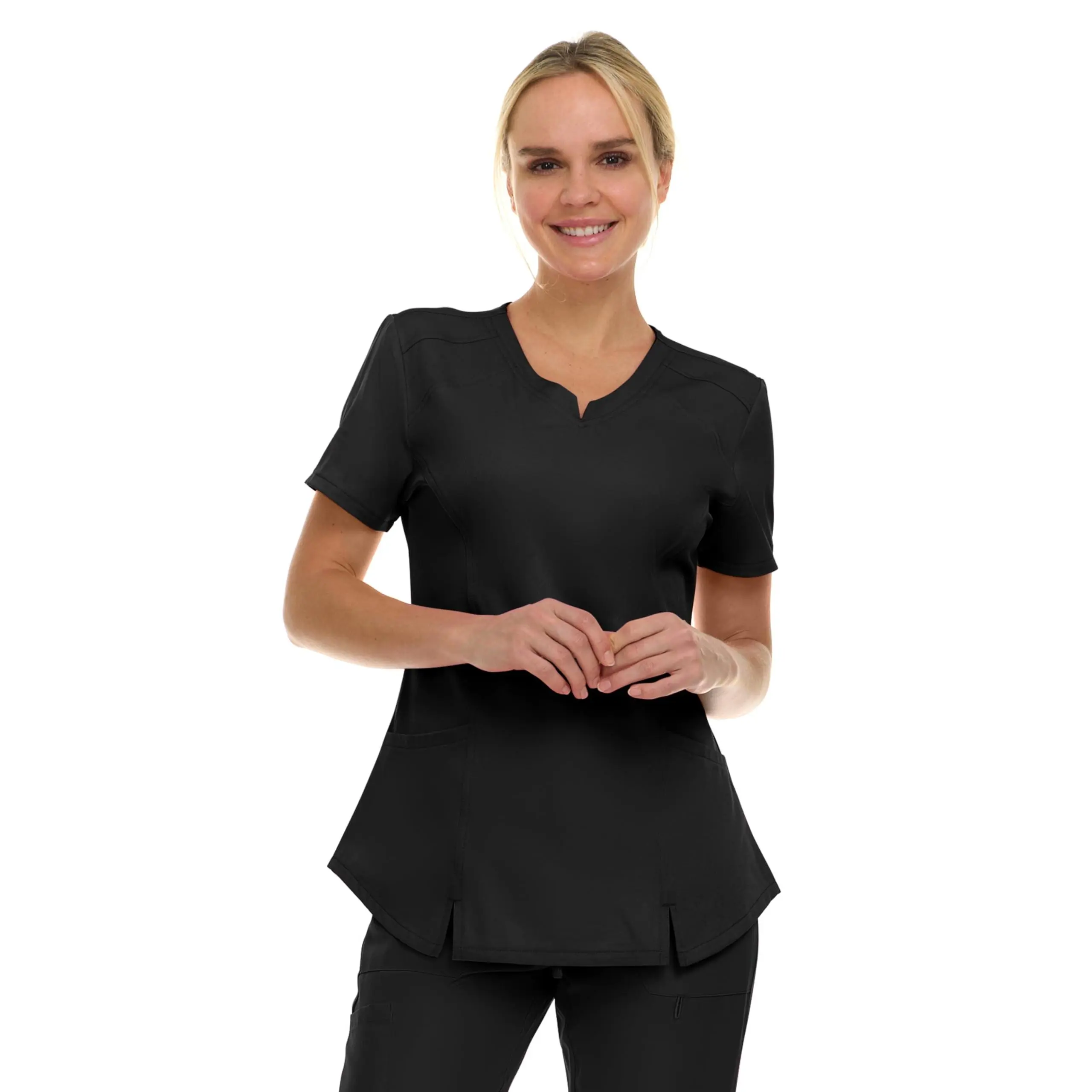 MediChic Scrubs Women's V-Neck Notch Fashion Stretch Scrub Top with Two Pockets, Flex Easy Care Fabric