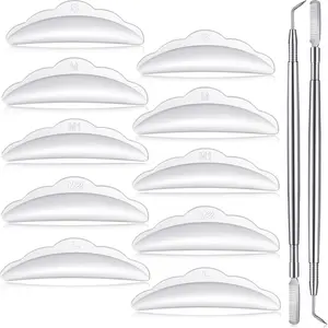 52 Pieces Eyelash Lash Perm Tools, 50 Pieces Silicone Eyelash Pads with 2 Pieces Stainless Steel Eyelash Perm Tool Separator Lift Tools with Comb, Eyelash Curlers for Extension (White, Silver)