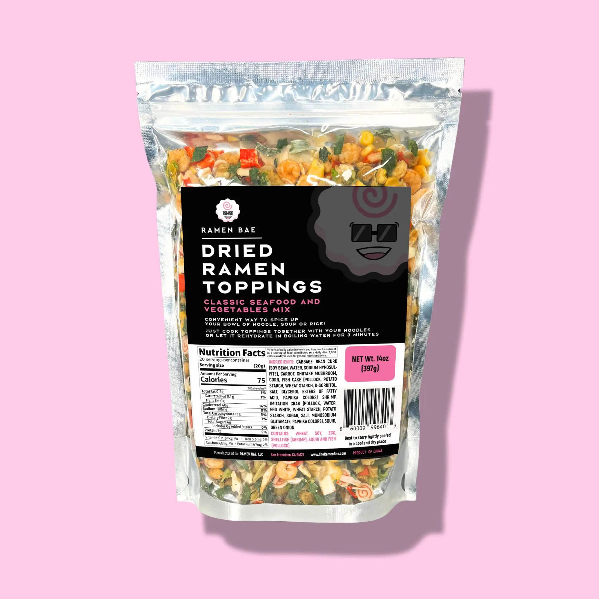 Classic Seafood and Vegetables Mix - Dried Ramen Toppings with Shrimp, Imitation Crab, Squid, Cabbage, Shiitake Mushrooms, Green Onions, and more! 14