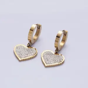 Micro Pave Heart Huggies - Gold-Tone Heart Design with Clear Accents, Ideal for Everyday Wear