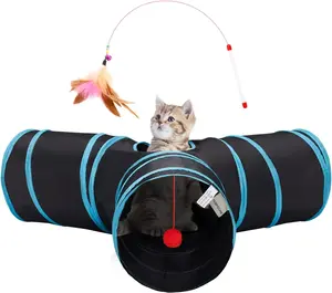 Tempcore 3-Way Cat Tunnel Toy – Collapsible Interactive Tunnel with Peek Holes & Hanging Ball for Cats, Kittens & Small Pets