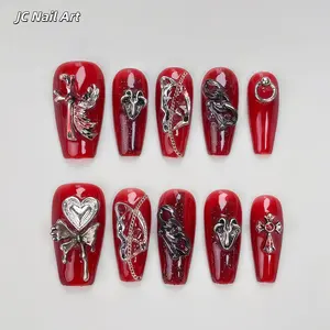 S79 Premium Dark Rose Handmade Removable Press On Nails with Toolkit & Jelly Tape for Quick Styling and Easy Customization