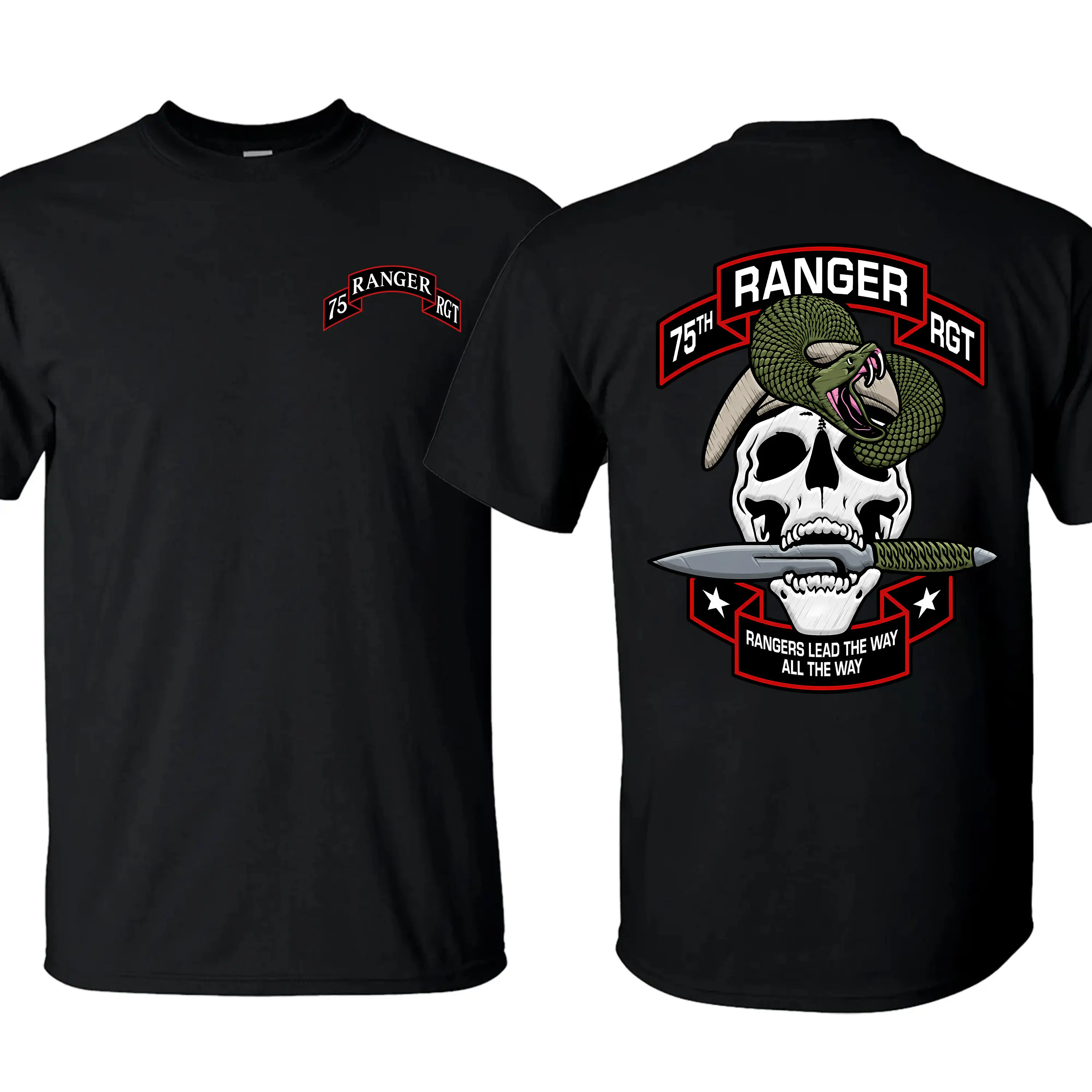DOMINIAN 75Th Ranger Lead The Way T-Shirt/Hoodie – United States Army Airborne 75th Regiment Shield American Flag Military Graphic Tee for Men, Veteran Patriotic Gift