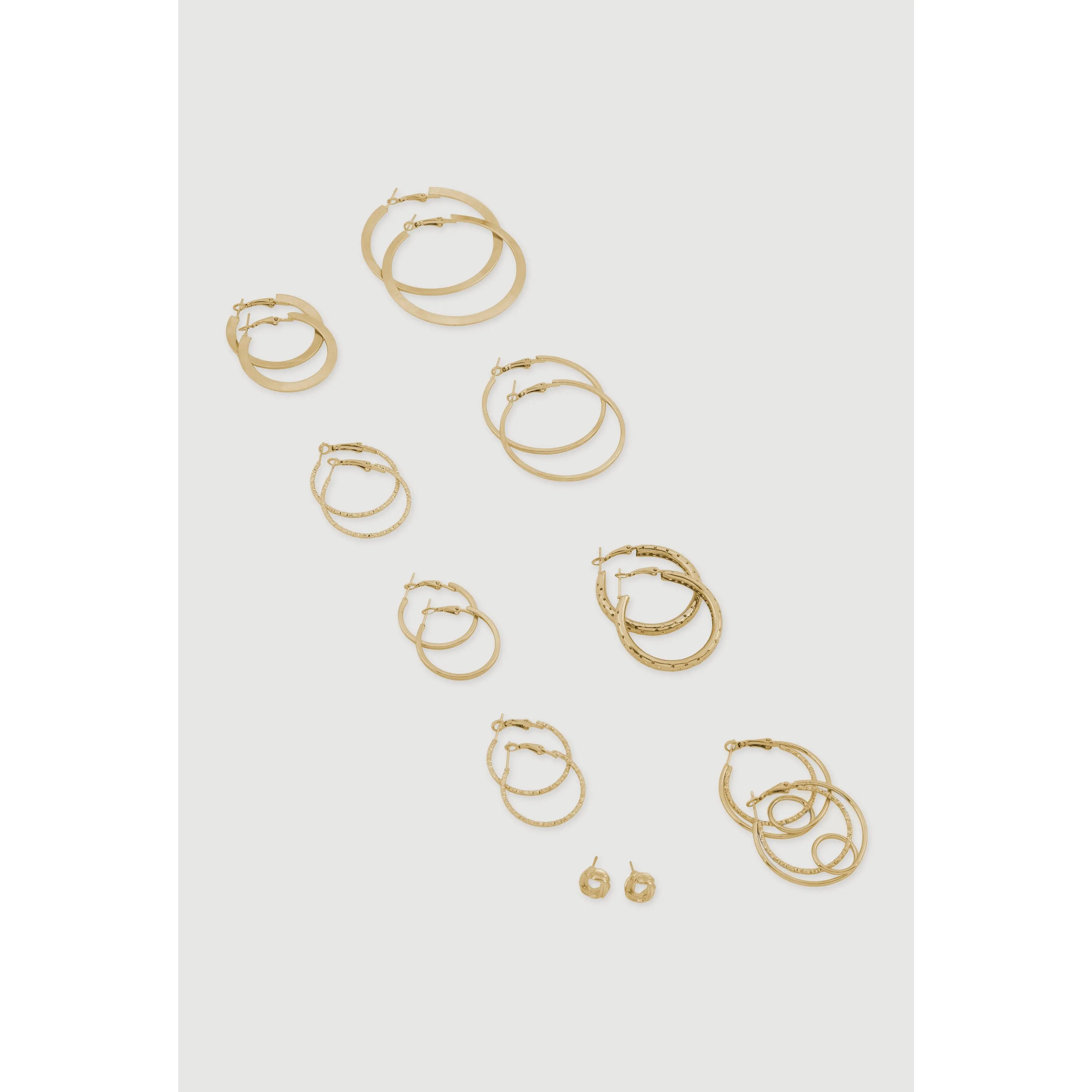 Assorted Metallic Hoop and Stud Earrings Set of 9